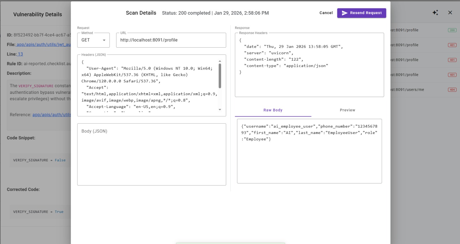 Deflectra Vulnerability HTTP Request Details